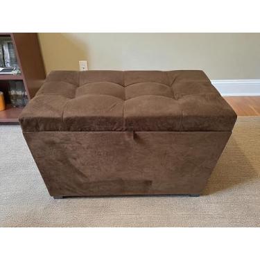 Imagem de Puff Baú Estofado Em Suede 68 Cm Para Sala, Quarto Em Mdf - Marrom