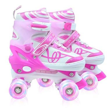 Imagem de Patins infantis para meninas e meninos com detalhes de glitter - SMOOJOY Outdoor Design Musical Patins com rodas iluminadas, patins ajustáveis para crianças de 3 a 12 anos, presente de aniversário