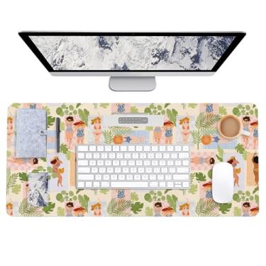 Imagem de AUPET Tapete de mouse grande de couro – Tapete de mesa fofo de 89 x 43 cm com superfície de poliuretano, protetor de mesa antiderrapante, à prova d'água para escritório, casa (banho de sol)