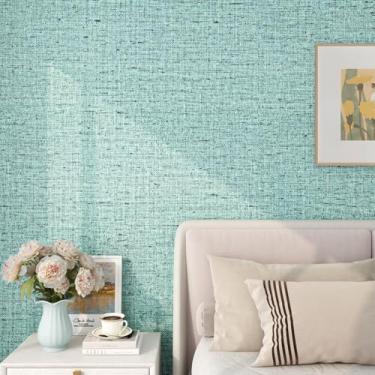 Imagem de FunStick Papel de parede texturizado verde azul-petróleo moderno de 40,6 cm x 609,64 cm para banheiro papel de parede verde texturizado autoadesivo para armários paredes