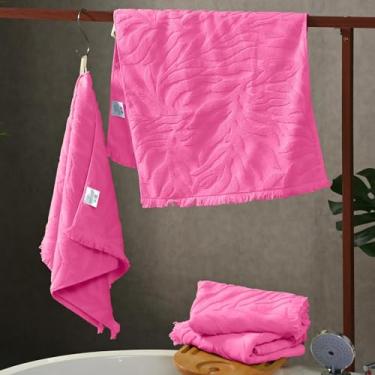 Imagem de Pacote com 4 toalhas de mão Jacquard (48 x 89 cm) | 100% algodão, ultra absorvente, toalhas de rosto de secagem rápida para spa, academia e casa | Têxteis premium com borlas decorativas, alternativa