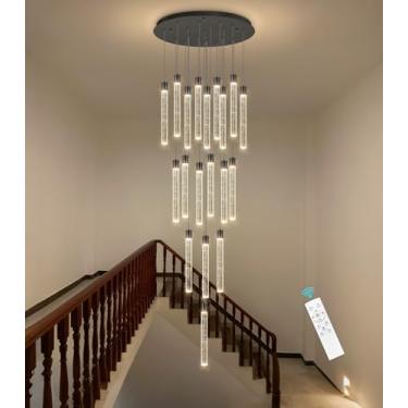 Imagem de dolria Lustres de cristal LED modernos de 19 luzes longos e modernos lustres espirais lustres de tetos altos para hall de entrada de escada preto