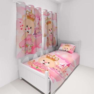 Imagem de Cobre Leito Solteiro + Cortina Infantil Ursinha Princesa 02 - Decorand