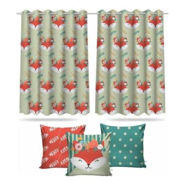 Imagem de Cortina Infantil Raposinha + 3 Capas Almofadas De Quarto - DECORANDO E