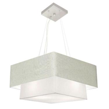 Imagem de Lustre Pendente Duplo Quadrado Vivare Md-4066 Cúpula Em Tecido 50x35cm Rustico Cinza / Branco - Bivolt