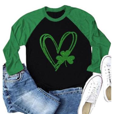 Imagem de Camisa Ovazly St. Patrick's Day feminina de manga comprida raglan