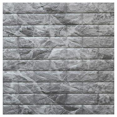 Imagem de Placa Tijolinho Parede Papel Painel 3d Tijolo Cinza Auto Adesivo 77x70cm Revestimento Espuma