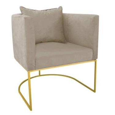 Imagem de Poltrona Paola Suede Marrom Rato Base Metálica Dourado D03 - D'Rossi -