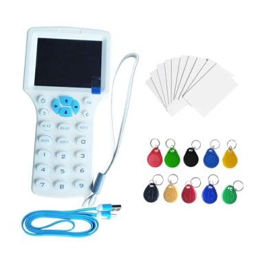 Imagem de HECERE English Voice 10 duplicador de leitor de copiadora RFID com frequência múltipla para cartão de identificação/IC/proximidade 125 KHz/13,56 MHz, com 24 peças T5577/UID chave alterável/cartão/adesivo anti-metal