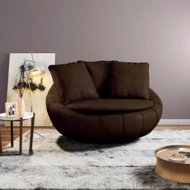 Imagem de Poltrona Giratória Sala de Estar com Almofadas Afrodite Marrom Manchad