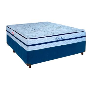 Imagem de Conjunto Cama Box Azul Casal + Colchão Molas Ensacadas Blue Paropas