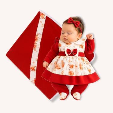 Imagem de Saída Maternidade Luxo Para Bebê Menina Pompom 05 Peças Roupas de Bebê