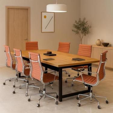 Imagem de Mesa De Escritório Industrial Estrutura de Ferro 190Cm Sala de Reunião