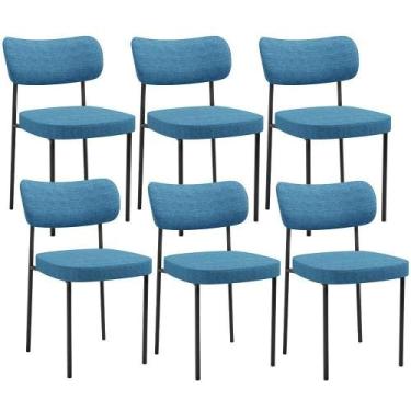Imagem de Kit 06 Cadeiras Estofadas Para Sala De Jantar Melina L02 Linho Azul - 