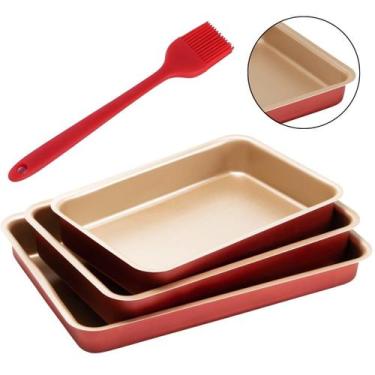Imagem de Jogo Assadeira Retangular 03 Peças Antiaderentes + Pincel - Marcolar