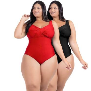 Imagem de 2 Body Maiô Acinturado Plus Size Modela Cintura Liso Casual - HYPE MOD