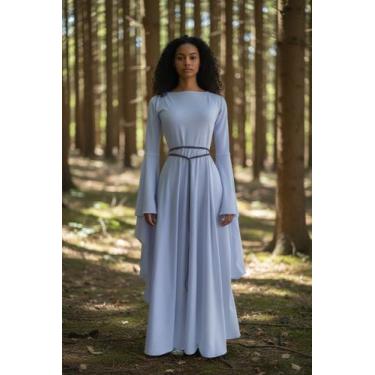 Imagem de Vestido Medieval Viscolycra Branco Com Forro Leve mangas longas - Prin