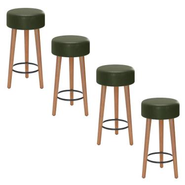 Imagem de Kit 04 Banquetas Baixa Cozinha Paris Estofada D-33 Pés de Madeira Rosqueáveis Corano Verde - Desk Design