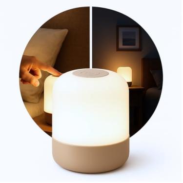Imagem de Luminária de Mesa LED 360° Botão Touch Sem Fio Recarregável – Abajur Moderno para Para Criado Mudo, Escritório, Sala, Decoração, Estudos, Trabalho, Quarto e Leitura (8,5x7cm)