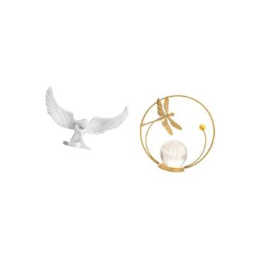 Imagem de Fenteer Estatueta de Asa de Anjo de Resina com Bola de Cristal, Escultura de Metal, Ornamento para Escritório, Inauguração de Casa, Estante, Corredor, Lareira