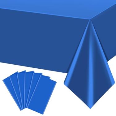 Imagem de YIDAKO 6 peças de toalhas de mesa azul marinho, toalha de mesa de plástico descartável, à prova d'água, azul escuro, retangular para formatura, aniversários, casamentos, decorações de festa de