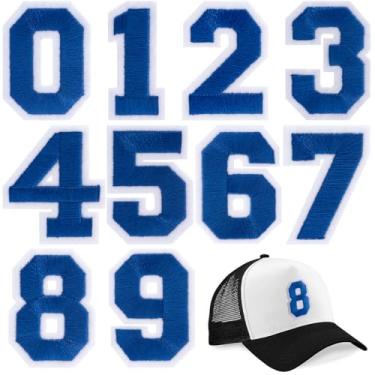 Imagem de HINZIC 10 peças de adesivos numéricos passados, 0-9 números costurados em apliques de bordado para roupas time universitário, camisetas de rúgbi, esportes, futebol, vôlei, jaqueta - azul escuro