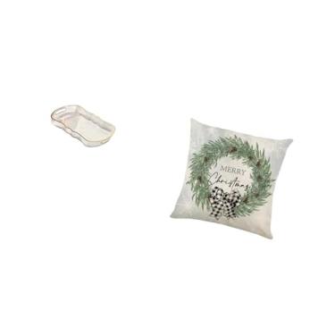 Imagem de Fenteer Conjunto Elegante de Bandeja para Café Da Manhã E Capa de Almofada Festiva de Natal para Decoração de Interiores, Sofá, Carro E Armazenamento de Cosmé