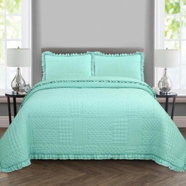 Imagem de Kit Cobre Leito Colcha Allegra Casal 3 Peças Percal 300 Fios C- Babado