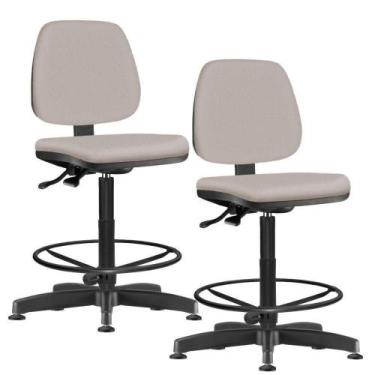 Imagem de Kit 02 Cadeiras Caixa Alta Giratória Job L02 Linho Bege - LYAM DECOR