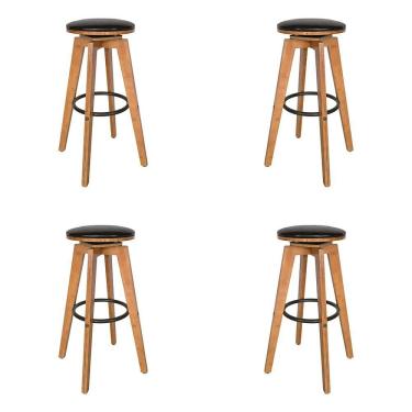 Imagem de Kit 4 Banquetas Decorativas Hetfield Pu Madeira C/apoio Para Os Pés Base Giratória G56 - Gran Belo
