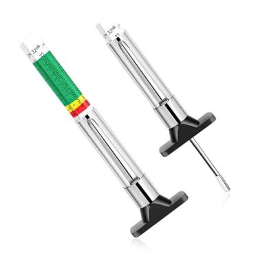 Imagem de MTRPS Medidor de profundidade de piso de pneu de carro, ferramenta de medição precisa de profundidade de pneu codificada por cores em 32nds, verificador de desgaste de pneu de seis lados profissional