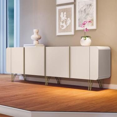 Imagem de Buffet Decorativo Com Puxadores Em Alumínio Pés Aço Maciço Virginia Off White G26 - Gran Belo
