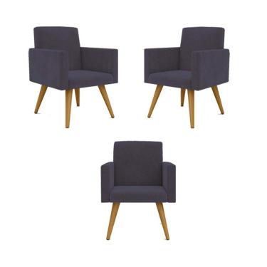 Imagem de Kit 03 Poltronas Nina Decorativa Para Recepção Cor Cinza Cor:cinza