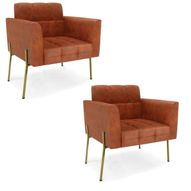 Imagem de Poltrona Pé de Ferro Dourado para Sala Kit 2 Elisa Corano Nozes D03 - D?Rossi