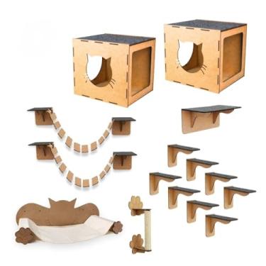 Imagem de Playground para Gatos de Parede - Kit Prateleira e Arranhador para Gatos com 3 Opções(7 PEÇAS)