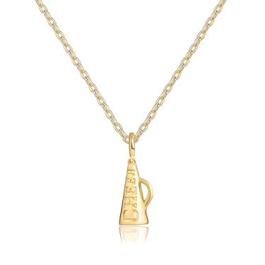 Imagem de Dreuyet Colar de torcida para mulheres, treinadora, mãe, presente de torcida, banhado a ouro 14 K, pingente delicado de torcida, pingente, pingente, joias esportivas, presente de líder de torcida