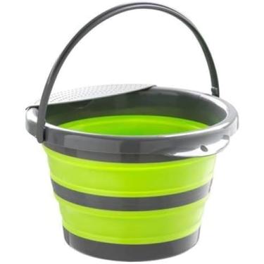 Imagem de Balde De Silicone Dobrável Retrátil Flexível 4 Litros Compacto Multiuso Com Alça Ideal Para Limpeza com escoador