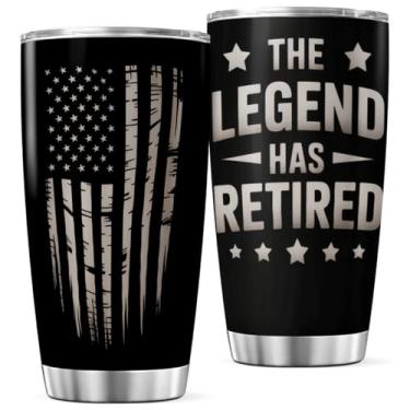Imagem de KOIXA The Legend Has Retired Design Copo de aço inoxidável de 590 ml para homens, pais, veteranos, bombeiros, presente de aposentadoria, viagem, chá, exterior, café, isolamento térmico, bebida fresca