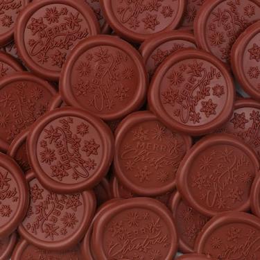 Imagem de 25 peças de adesivos de selo de cera de Natal marrom-vermelho Feliz Natal adesivos de selo de envelope ótimos para presentes de convite de Natal decoração de envelope de cartão de felicitações