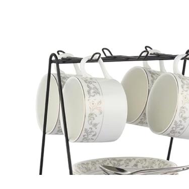 Imagem de WYUYIWH Conjunto de pires de xícara de café de cerâmica conjunto de chá de cerâmica com colher e suporte de copo conjunto de pires de xícara europeu simples branco (cor: estilo europeu, tamanho: 6