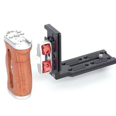 Imagem de YUULNMOP Gaiola de câmera atualizada com alça lateral de madeira e suporte de placa L de alumínio com sapata fria e montagem de roscas de 1/4 3/20.3 cm, base de liberação rápida Arca-Swiss para