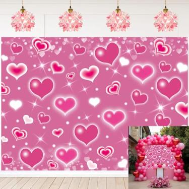 Imagem de Pano de fundo de festa de coração rosa anos 90 fundo da velha escola dia dos namorados com glitter coração 16, 18, 30, faixa de feliz aniversário para homens e mulheres suprimentos de decoração de