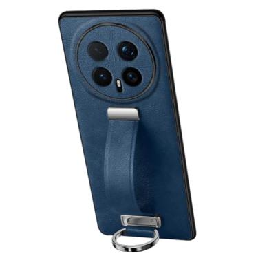 Imagem de FWYANZH Capa de couro para Honor Magic 8 Pro/8, suporte de pulseira retrátil, capa de telefone fina, retrô, cobertura completa de proteção de lente, azul, 8