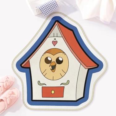 Imagem de Allenjoy 77,5 cm x 79,8 cm Relógio de coruja casa de banho tapetes de madeira tapete de rosto de pássaro tapete antiderrapante lavável