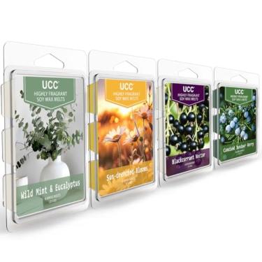 Imagem de UCC Wax Melts, cubos de cera de soja mistura perfumada premium de longa duração derrete tortas, flores ensolaradas, néctar de groselha, baga de zimbro cristalizado - pacote com 4