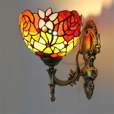 Imagem de Luminária de parede retrô americana LED de luxo europeia para sala de estar, quarto, escritório, casa de campo, hotel, restaurante, café, bar, corredor, com vidro colorido (Estilo 17)