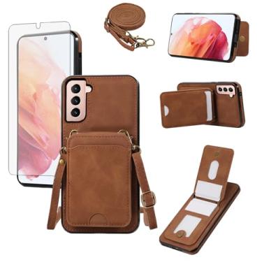 Imagem de Asuwish Capa de telefone para Samsung Galaxy S21 5G 6,2 polegadas capa carteira com protetor de tela de vidro temperado e alça de pulso transversal couro flip porta-cartões acessórios de celular S 21