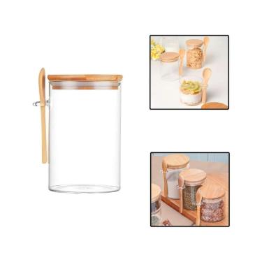 Imagem de Pote Hermético Vidro Redondo 450Ml Tampa Bambu