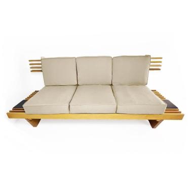 Imagem de Sofá 3 Lugares Madeira Nobre Maciça Xangai Sala Moderna Bege