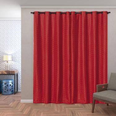 Imagem de Cortina Blackout Pvc Com Tecido Voil Xadrez 2,80 M X 2,30 M - Vermelho.